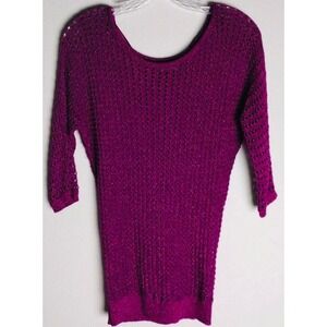 Express Sparkle Knit Sweater Top 3/4 Sleeve Purple Womens XS